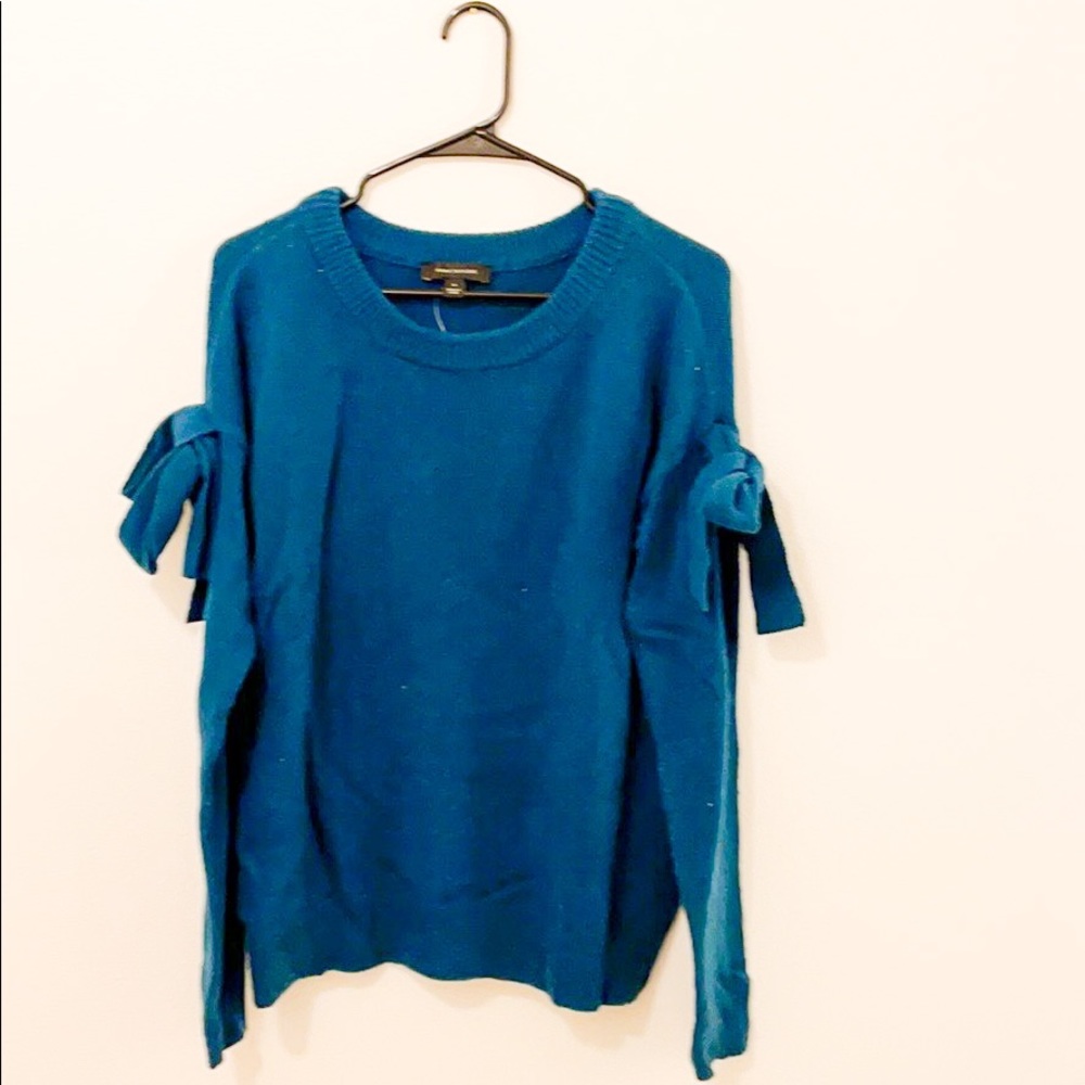 NWT Ann Taylor teal shoulder tie wool sweater